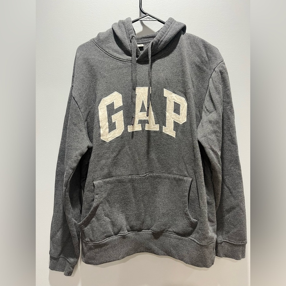 Gap Grey Fleece  Arch Logo Pullover Hoodie, Large‎